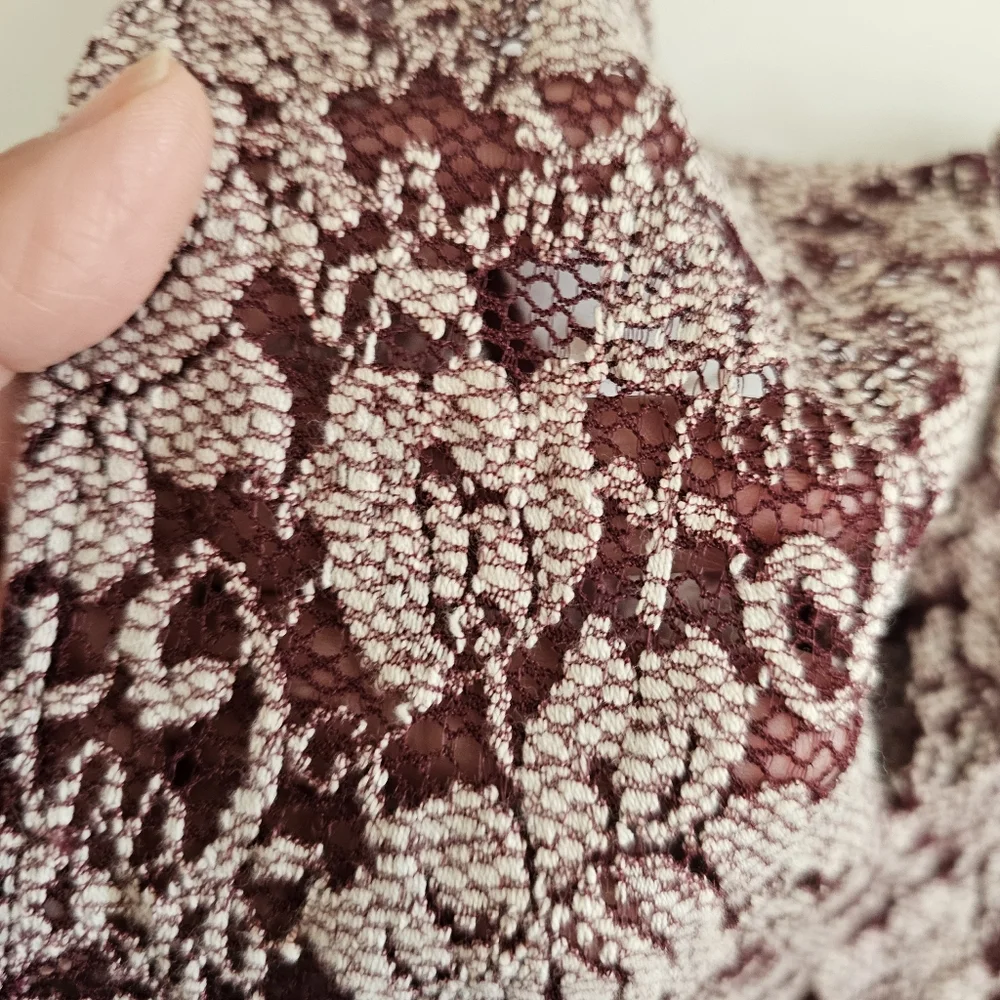 Free People Victorian Fairy Burgundy Embroidered Lace Peplum Boho‎ Blouse XS